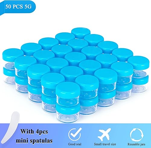 Miniatura 5 de 50 recipientes de muestra de 0.18 oz, frascos vacíos de 0.17 onzas líquidas con tapas, pequeños recipientes para cosméticos, mini frascos de muestra