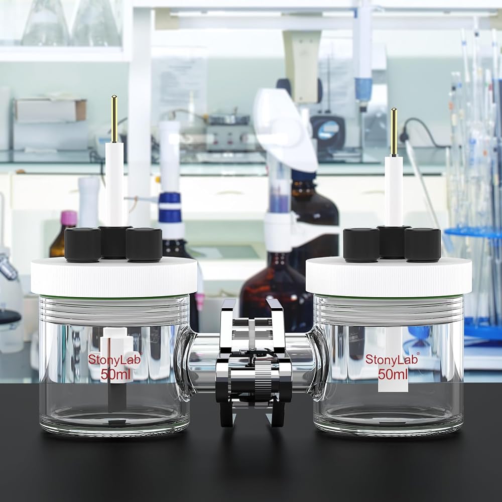 StonyLab H-Typ Elektrolysezelle – 2x 50 Ml, Borosilikatglas, PTFE-Deckel, Mit Elektroden – Für CO2RR, NRR & Elektrochemische Tests
