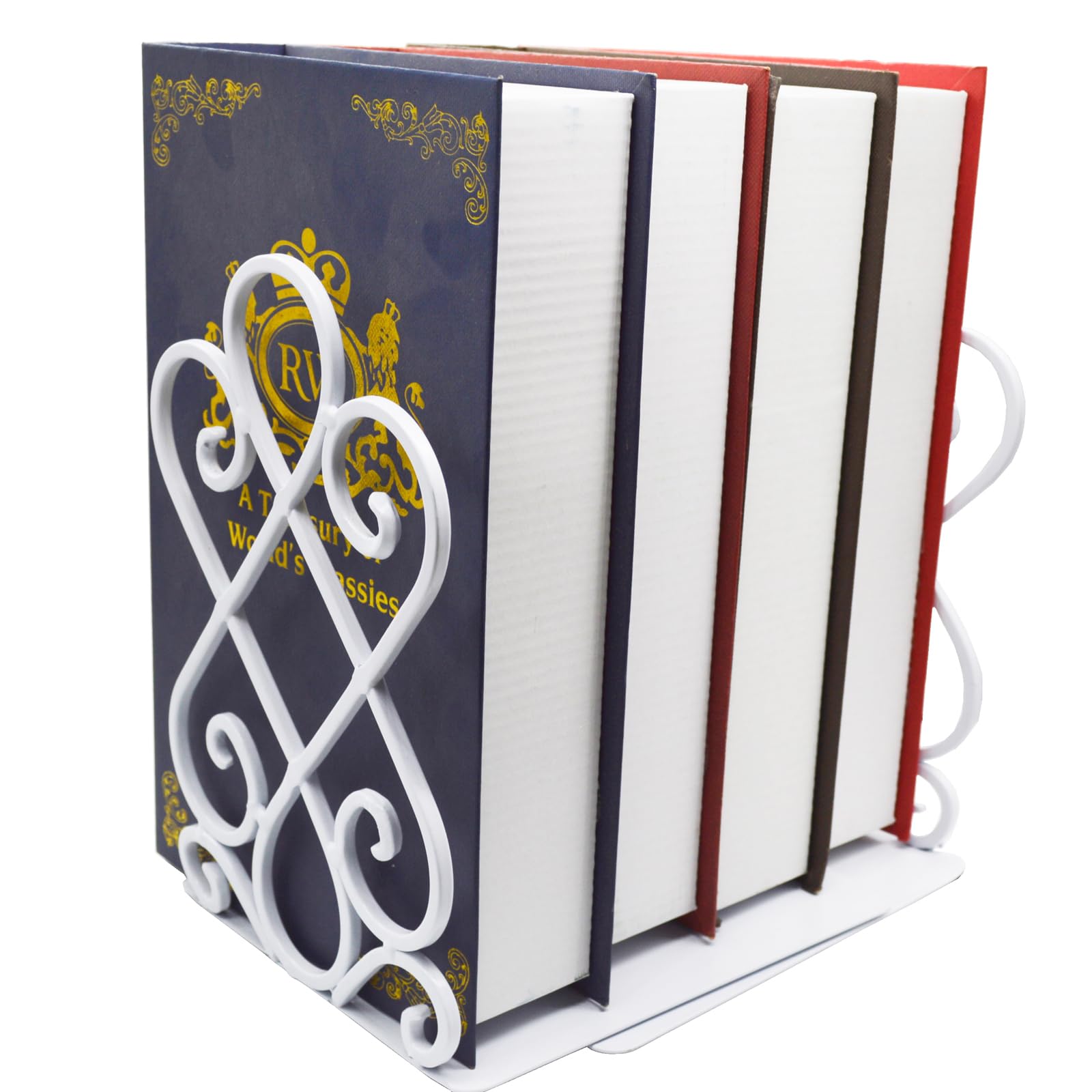 Robuste Buchstützen, Luxus-Buchstützen, Retro-Organizer-Ständer, Schreibtischhalter, Schule, Liberary Cook, Bücherregal, dekorative Buchstütze mit Polsterung (2er-Set) Weiß
