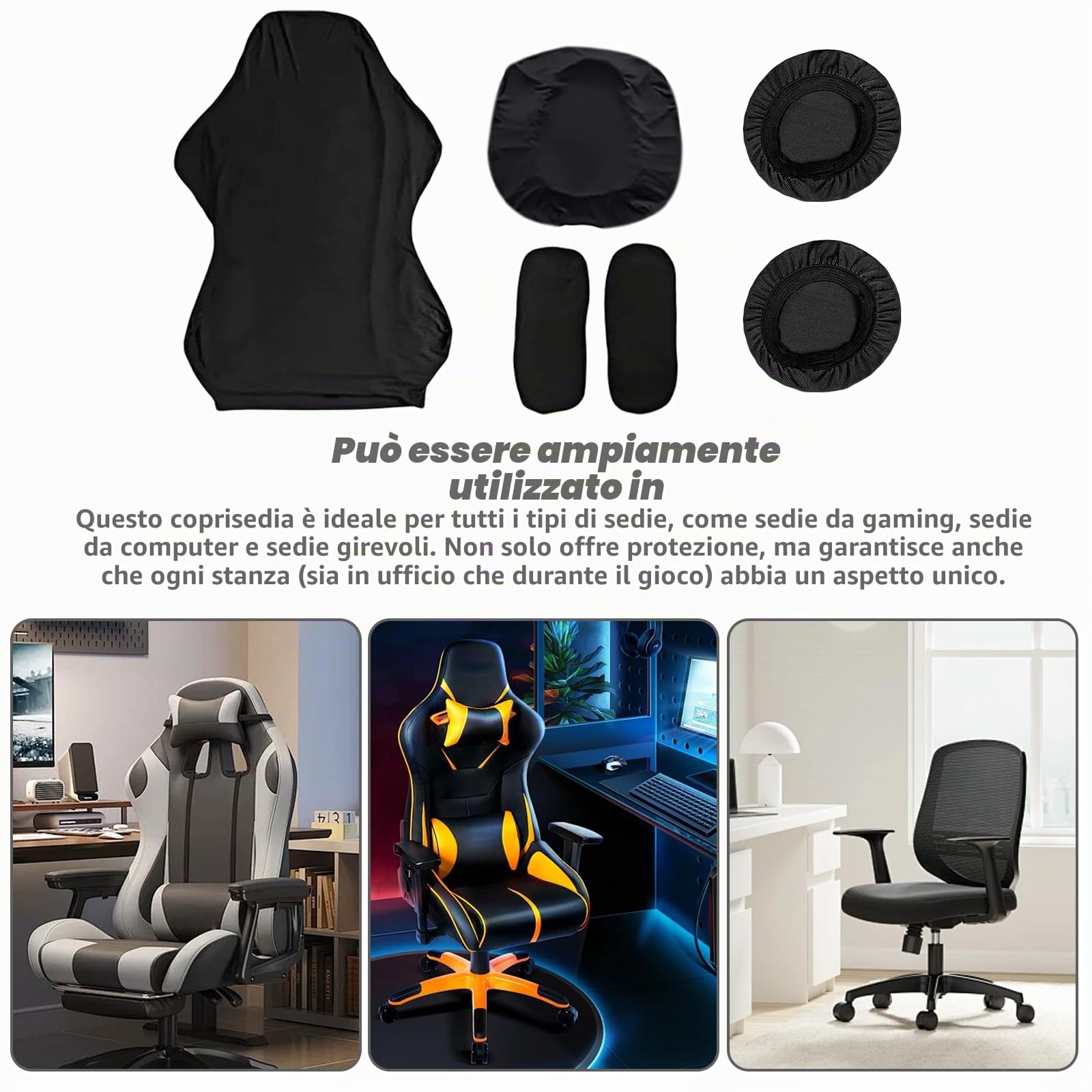 Rivestimento universale per sedia da gioco con braccioli, schienale e coprisedile, con 1 paio di copriauricolari – Rivestimento di alta qualità per sedia da ufficio