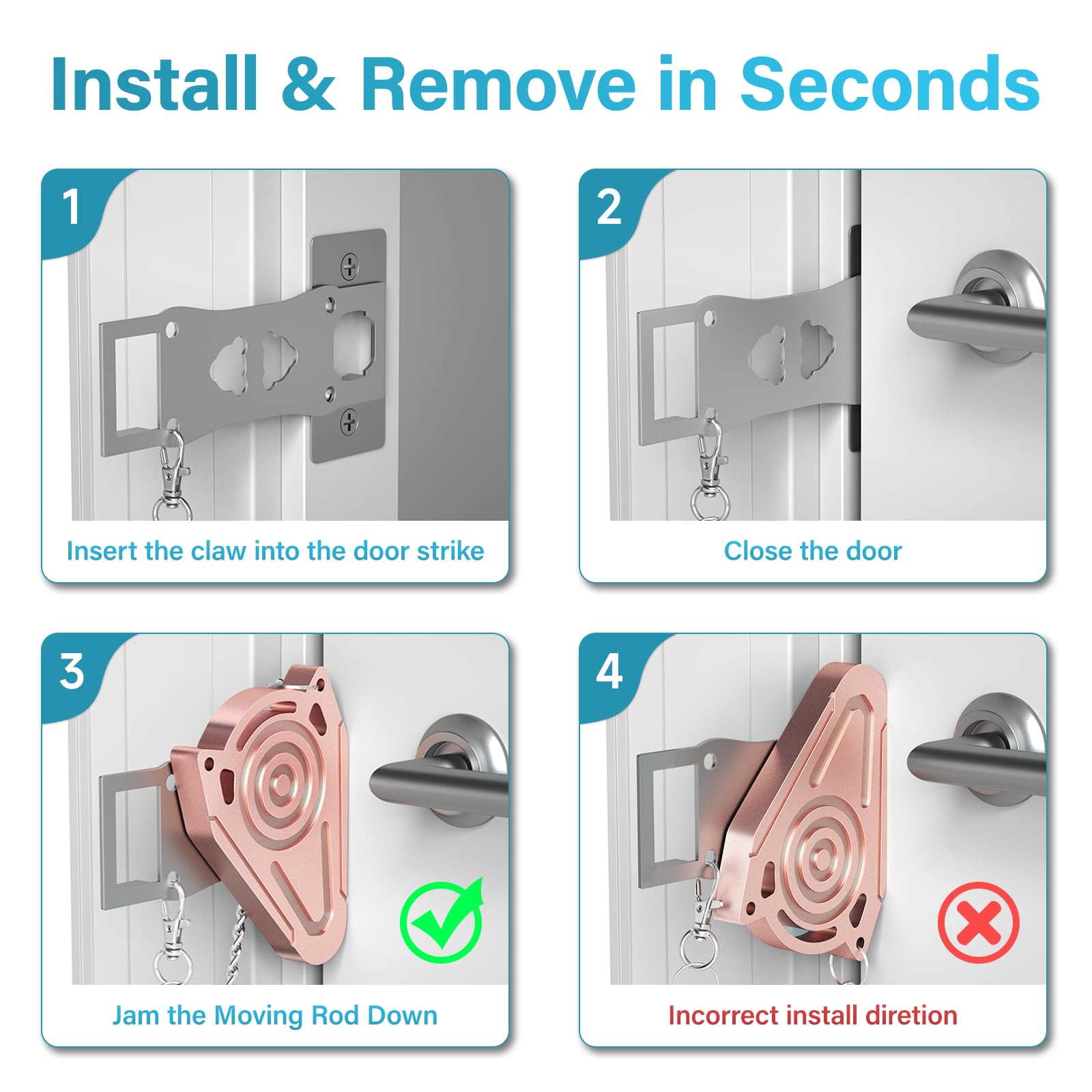 2 Stück Türschlösser Für Reisen - Tragbare Türklemme Für Hotel & Zuhause