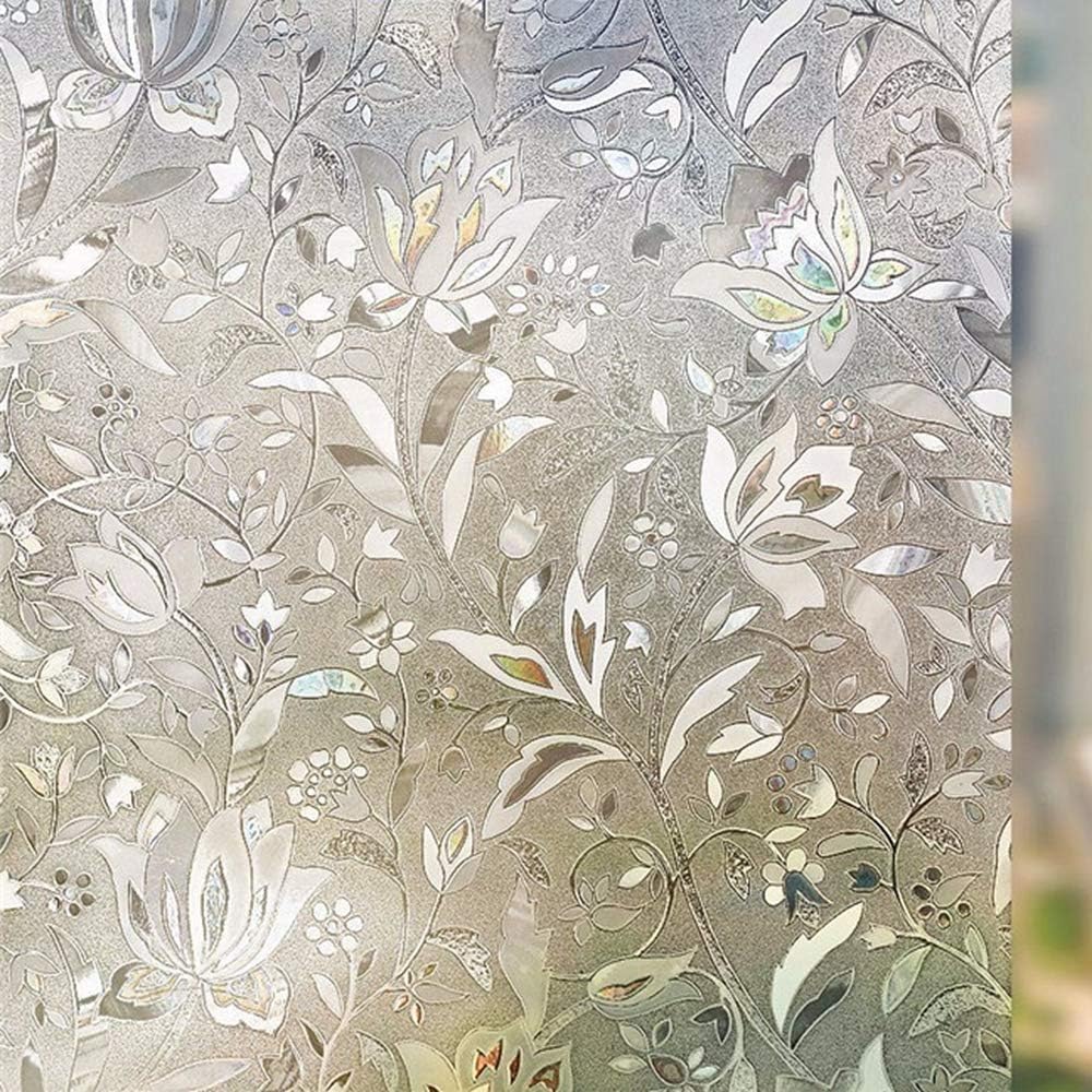 Arthome 3D Static Decoration Privacy Window Films Anti UV Flower Pattern Glass Sticker for Home Kitchen Office (45x254cm 17.7x100inch)