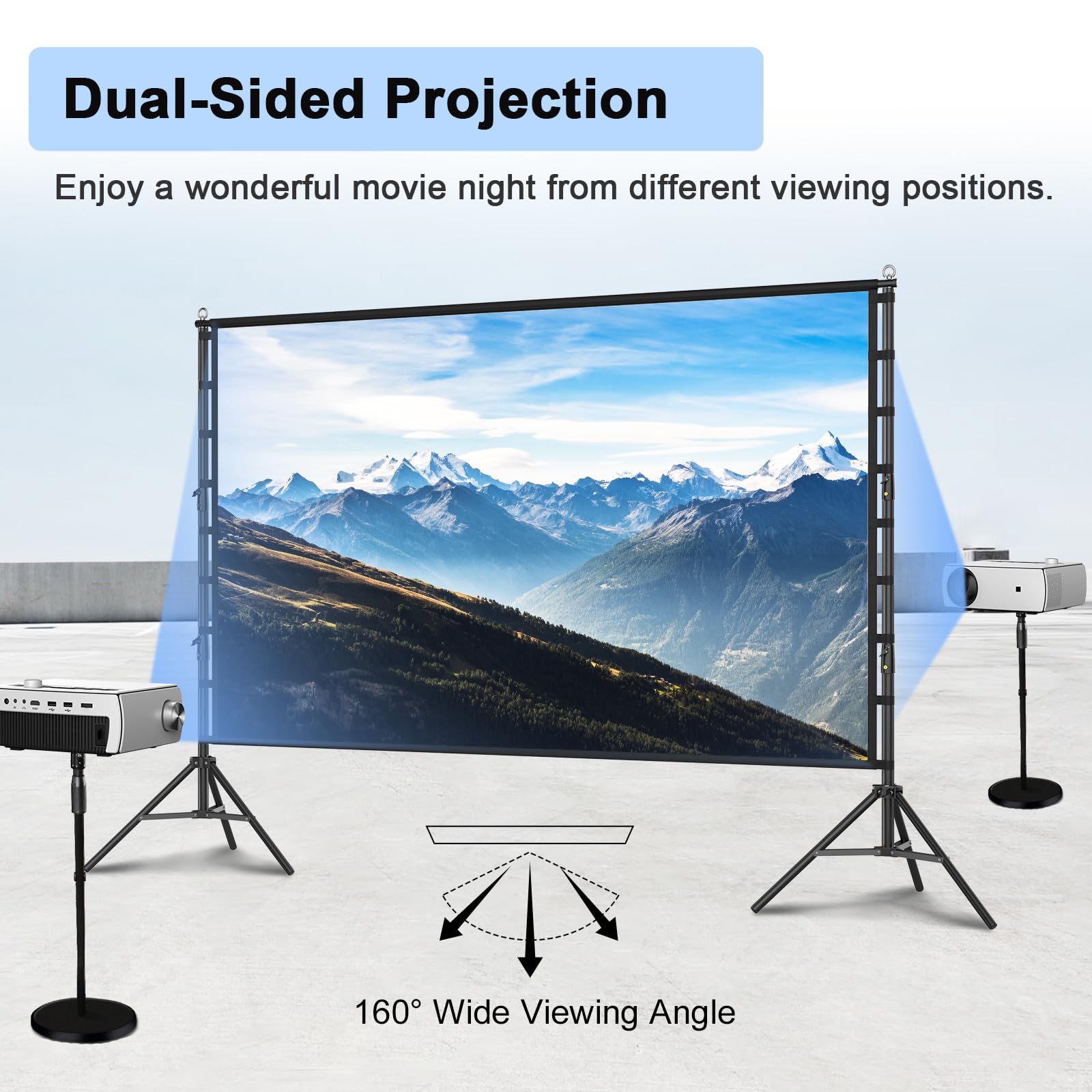 TOWOND 200 Zoll Beamer Leinwand mit Stativ, Große Projektionsfläche | Leinwand für Beamer 160 Grad Betrachtungswinkel 16:9 HD Rear Front, Filmleinwand Outdoor Tragetasche für Party Theater Nächte