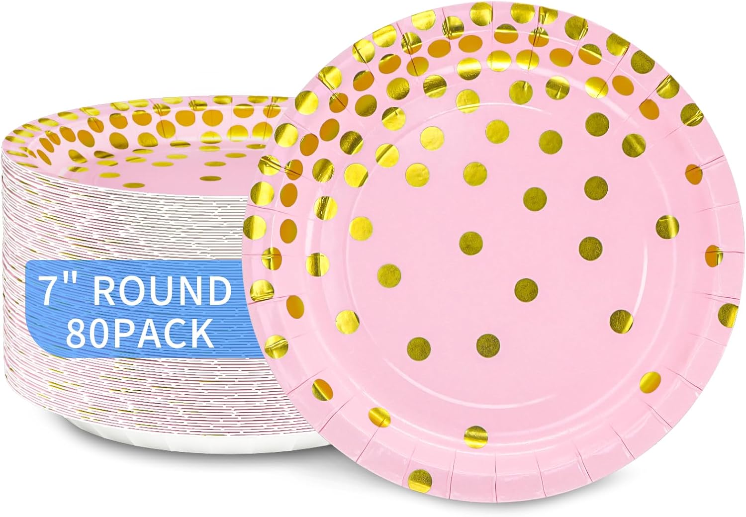 DYLIVeS 80 Count White and Gold Paper Plates, 9 inch Metallic Foil Polka Dots Disposable Dessert Party Plates Cocktail Party Supplies Plates for Birthday, Bridal Shower, Easter, Graduation Decorations