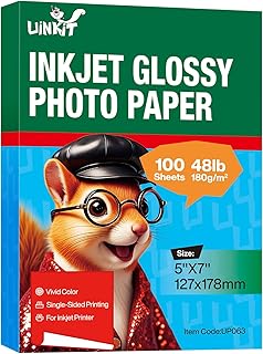 Uinkit Premium Glossy Inkjet Photo Paper - 5x7 Inch, 48lb 180gsm, 100 Sheets - Professional Photographic Quality, Dye Ink Compatible, High-Gloss Finish for Stunning Portraits & Art Prints