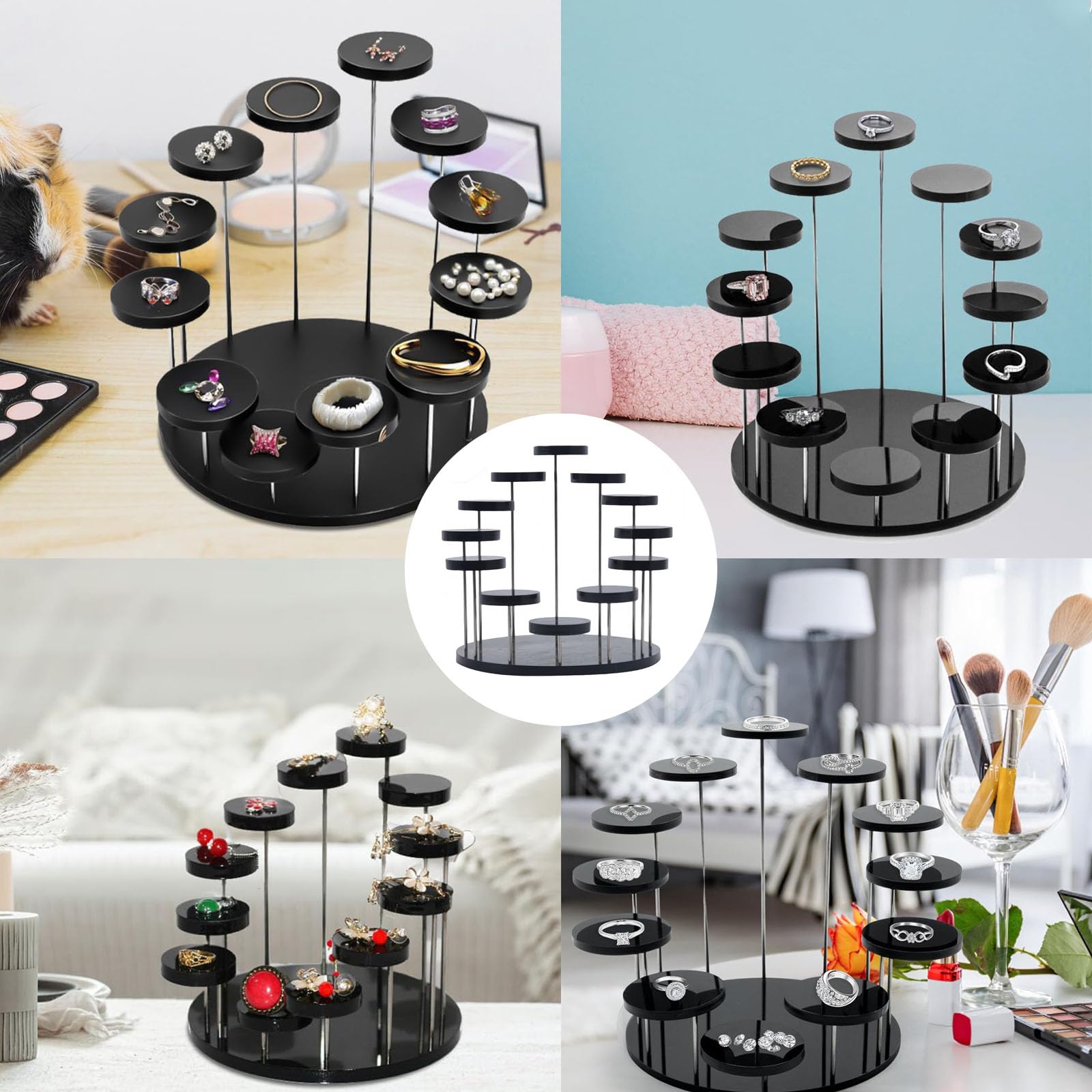 Présentoir Acrylique Rond Noir, Diamètre Présentoirs, Présentoir Parfum de Collection, Résentoirs Ronds en Acrylique pour Cupcakes, pour de Figurine Vernis à Ongles Cosmétiques.