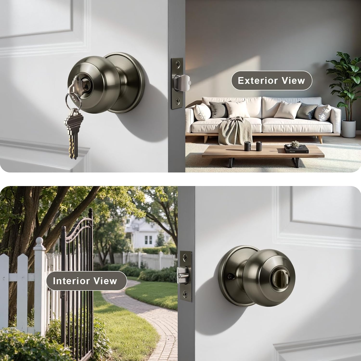 KNOBWELL 6 Pack Door Knob with Lock and Key (Keyed Alike), Keyed Entry Door Knobs Lock, Exterior Door Knob for Front Doors, Antique Brass