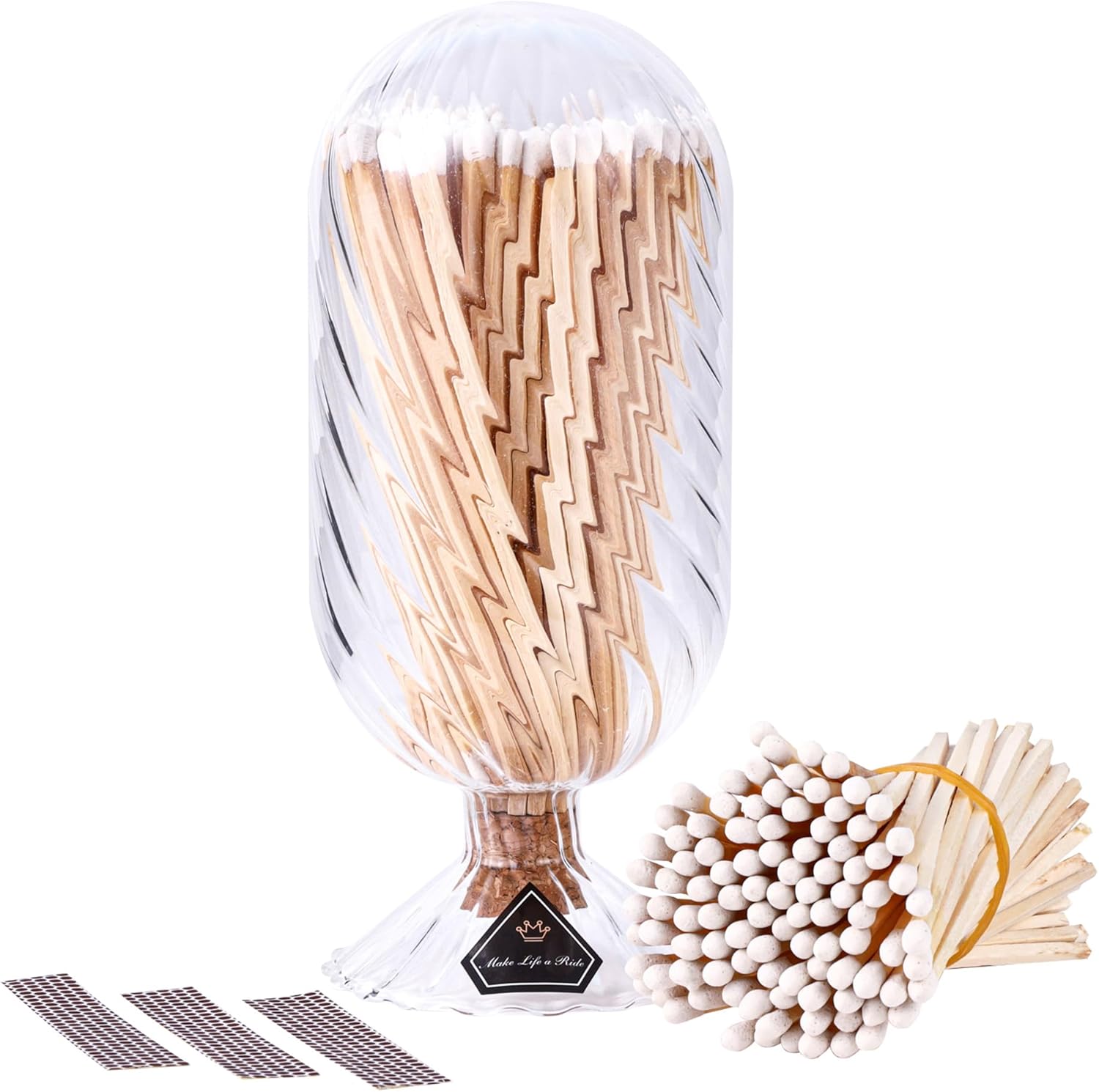 120Pcs 5'' Decorative White Matches in a Jar with Striker, Safety Matches for Candles, Match Holder with Candle Matches, Match Cloche with Striker, Long Fireplace Matches for Fireplace BBQ Grill