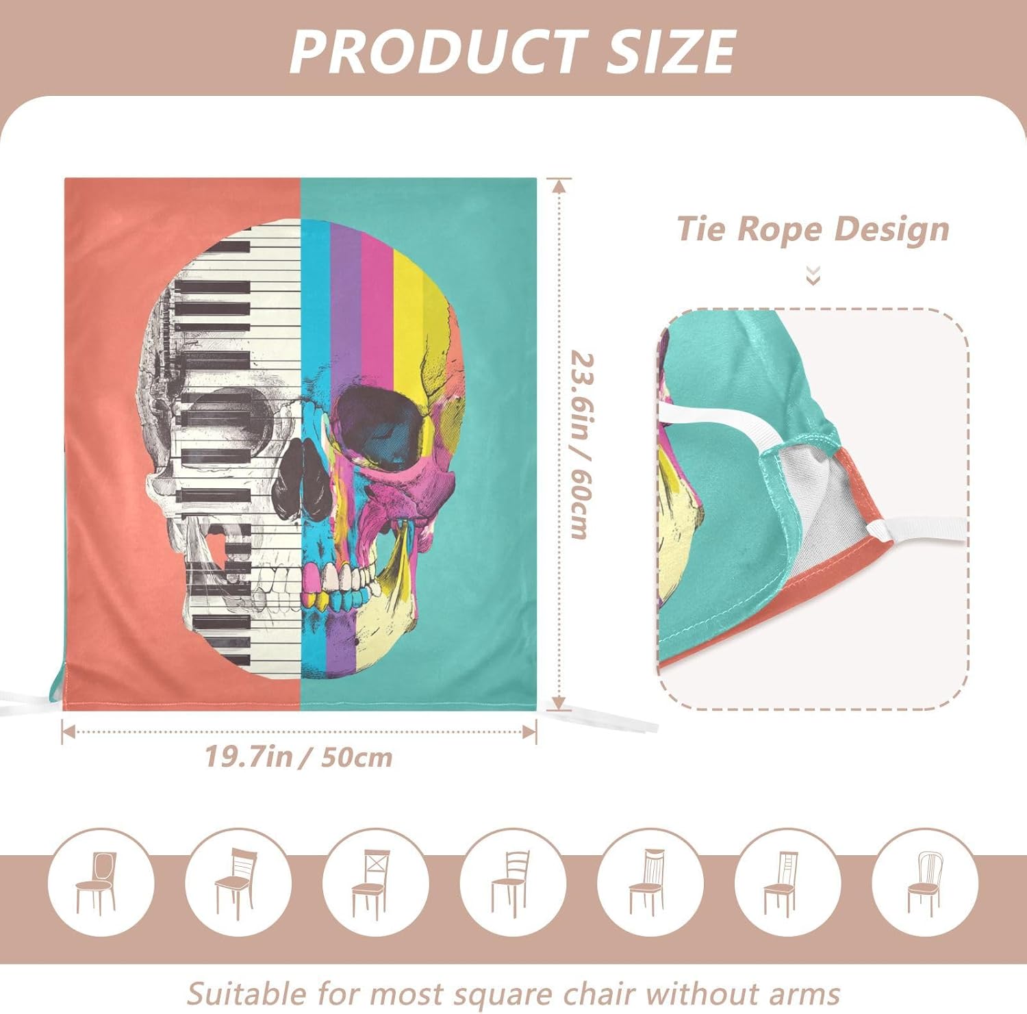 ALAZA Music Piano Keys and Skull Chair Back Cover Set of 6, Washable Reusable Removable Chair Slipcovers Decorative Chair Cover for Home Kitchen Wedding Party