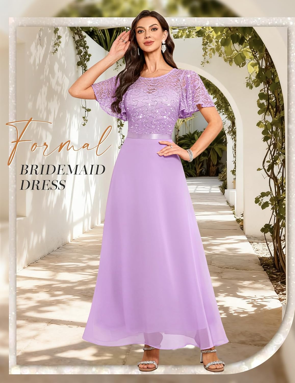 DRESSTELLS Wedding Guest Dress for Women, Long Mother of Bride Formal Sequin Cocktail Evening Party Lace Prom Dresses
