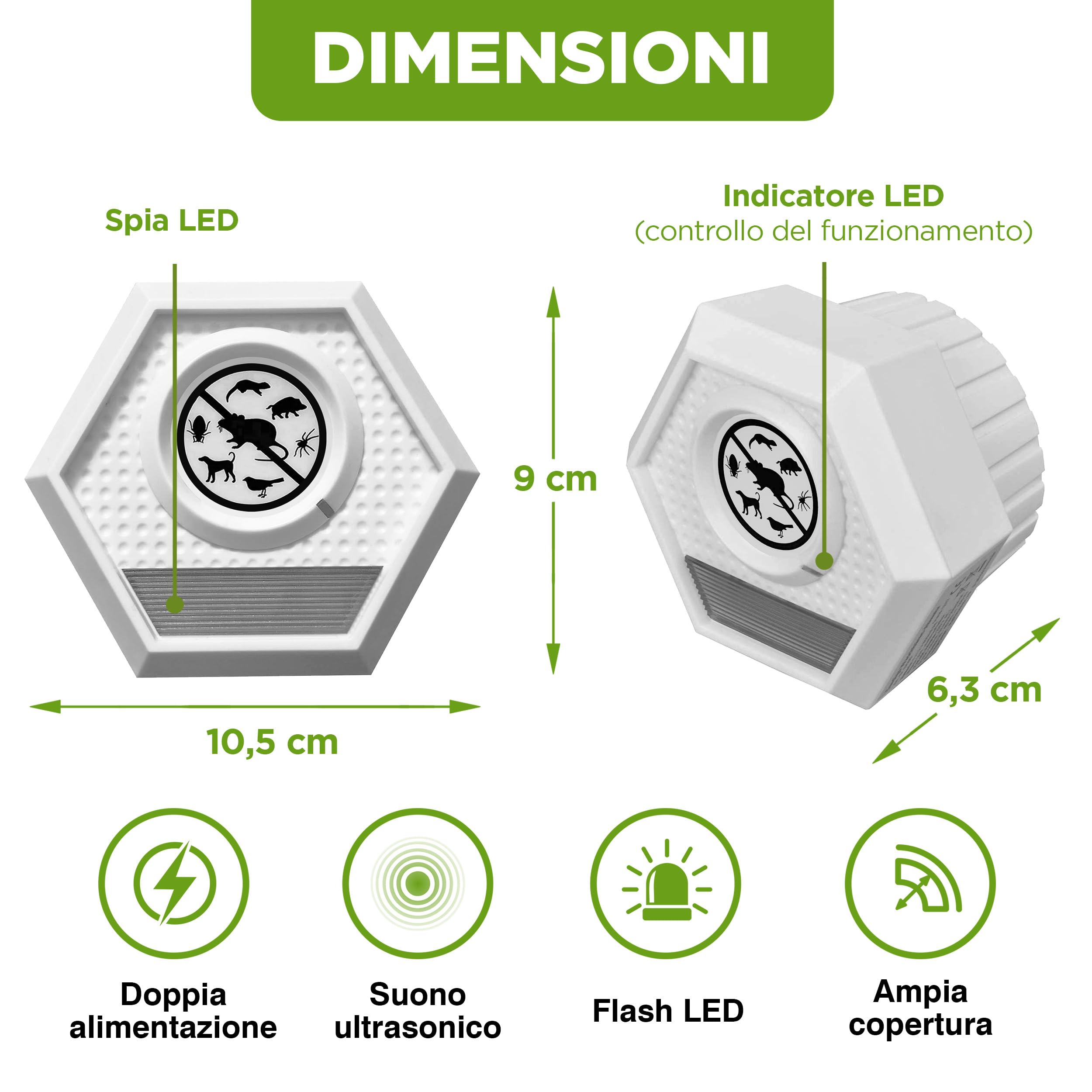 ISOTRONIC repellente topi ultrasuoni ratti dissuasore parassiti luce lampeggiante deterrente senza veleno trappola portata 100m² 1 unità efficace casa soffitta garage interno protezione difesa stop