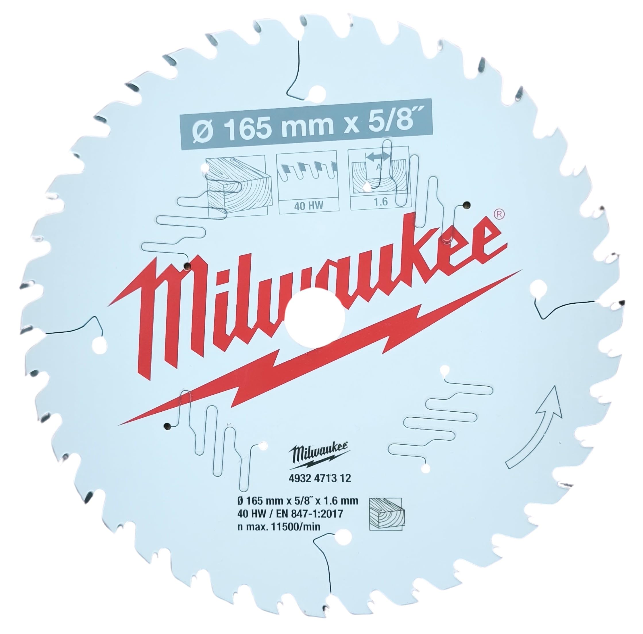 Milwaukee 4932471312 Circular Saw Blade 165mm-15.8mm-40T PTFE Coating For Wood