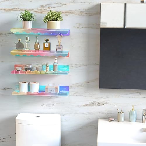 Miniatura 3 de NiHome Wall Mount Acrylic Cloud Wave Floating Shelves 4-Pack, Stylish, Durable & Easy to Install Nursery Bookshelves for Kids, Multi-Purpose Storage