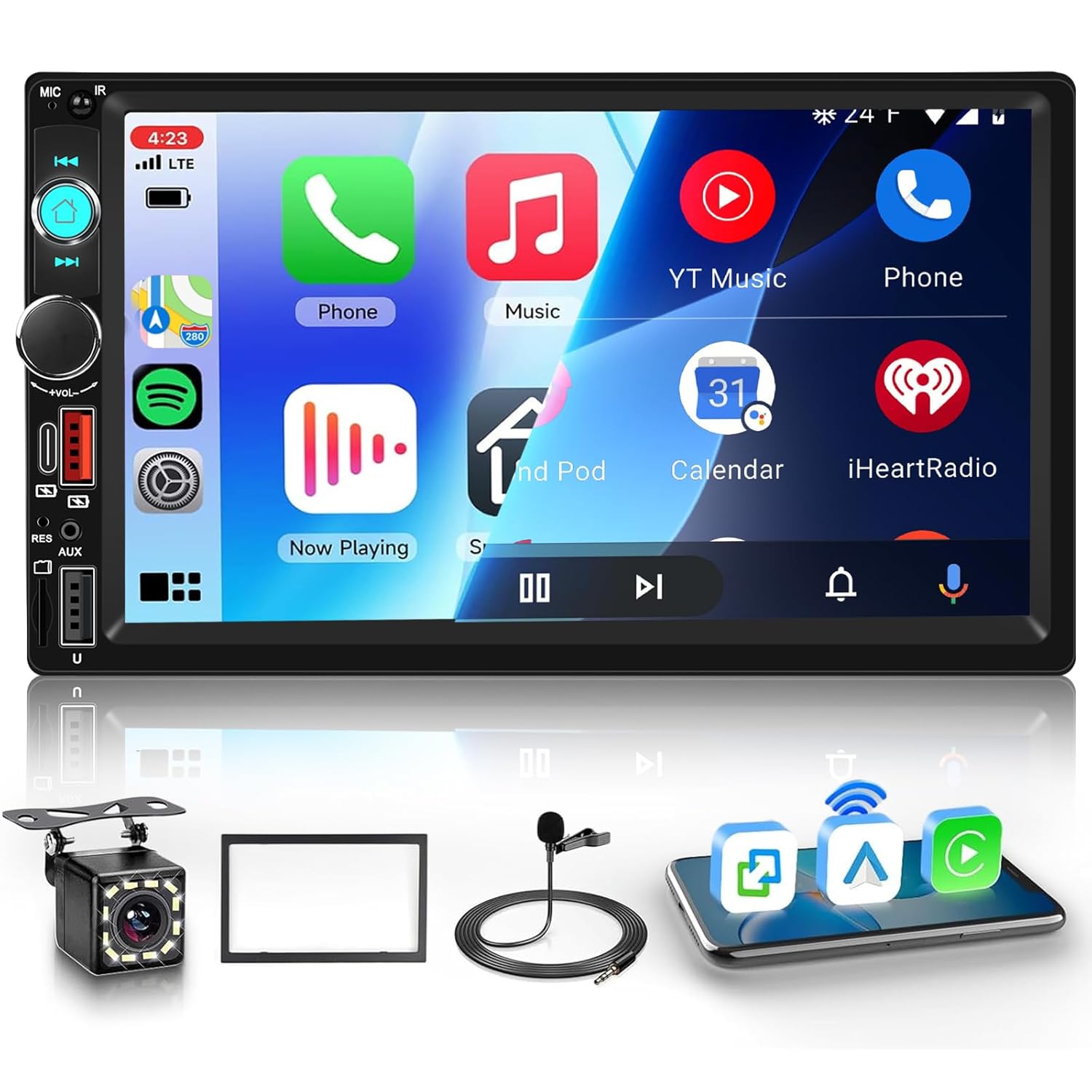 Double Din Car Stereo Bluetooth Wireless Carplay Android Auto-7 inch Touch Screen Car MP5 Player Bluetooth FM Driauto
