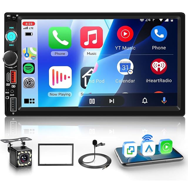 Double Din Car Stereo Bluetooth Wireless Carplay Android Auto-7 inch Touch Screen Car MP5 Player Bluetooth FM Driauto
