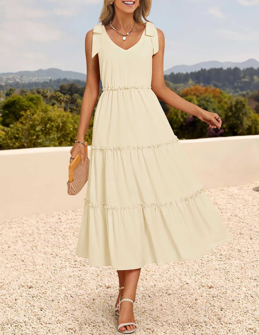 ZESICA Women's 2026 Summer Boho Sleeveless Midi Dresses Casual V Neck Spaghetti Strap Flowy A Line Tiered Beach Long Sundress - Image 7