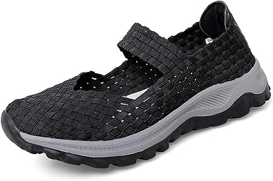 حذاء المشي النسائي المرن المنسوج من GOSPT حذاء رياضي سهل الارتداء من Mary Jane Flats