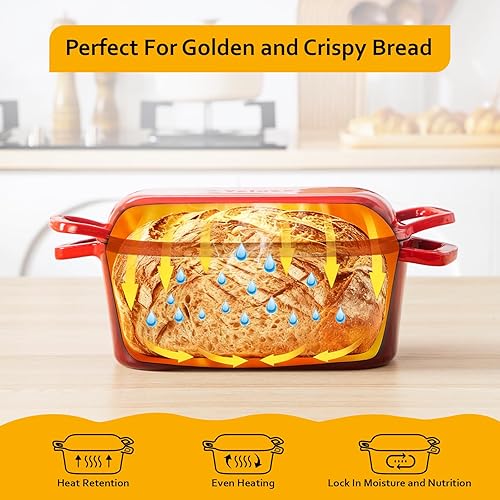 Miniatura 3 de Velaze Horno holandés de 3.6 cuartos de galón para hornear pan, sartén ovalada de hierro fundido esmaltado con tapa y asas dobles, apto para horno