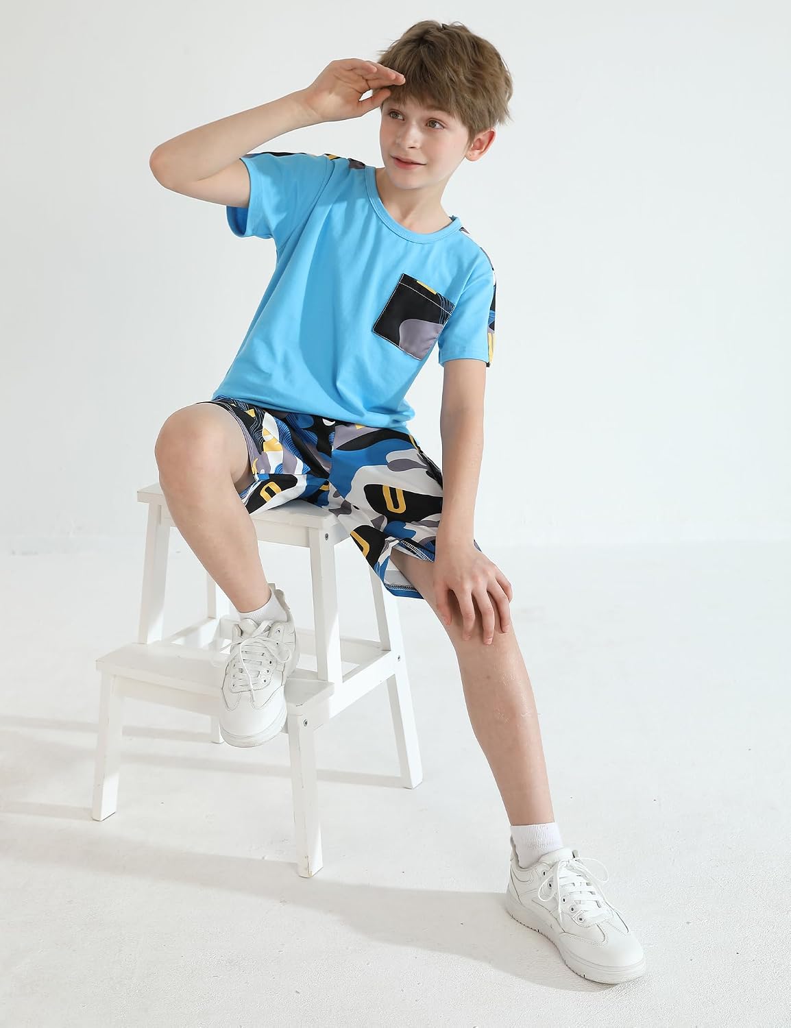 mksodopy Boys Summer Outfit Set 2 Piece T Shirt and Camo Shorts Casual Clothes for Little Big Boys image 3