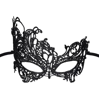 Prasacco Masquerade Mask Black Masquerade Ball Lace Mask 22.5 x 14 cm Lace Eye Mask with Adjustable Straps for Masquerade Stage Performance Role Play Halloween Carnival Christmas