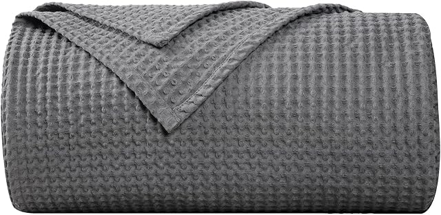 PHF 100% Cotton Waffle Throw Blanket 130x150cm - Soft Breathable Blanket for Adults and Kids-Perfect Blanket Layer for Couch Bed Sofa- Elegant Home Decoration - Single/Travel Size-Charcoal