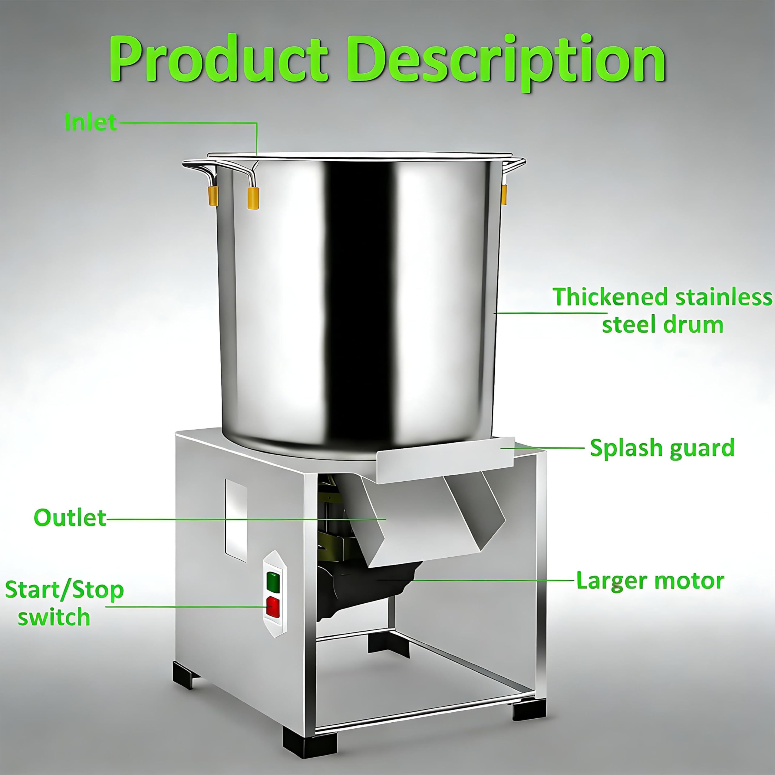 Robot da Cucina Commerciale, Tritatutto Elettrico per Verdure da 1800 W, in Acciaio Inox Spesso, 3500 Giri/min, per mangimi per Animali, Verdure, Cereali, Arachidi, Zenzero, Aglio