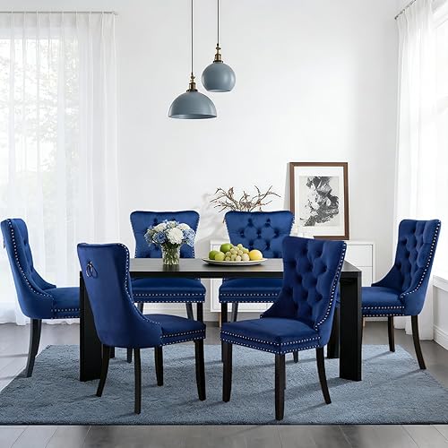 Miniatura 5 de SoarFlash Juego de 6 sillas de comedor de terciopelo, silla lateral de respaldo alto, silla lateral tapizada moderna de alta gama con capitoné y