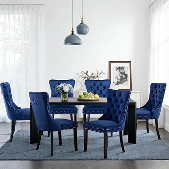SoarFlash Dining Chairs with Upholstered Wing Back - Blue - Set of 6