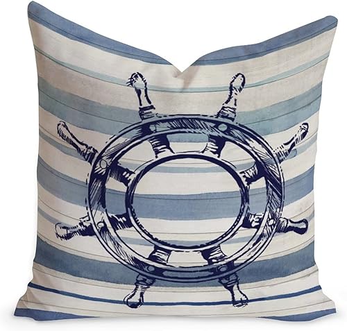 Fundas de cojín con cierre de cremallera, diseño de océano, estilo vintage, para sala de estar, dormitorio, lino blanco, 22 x 22 pulgadas,