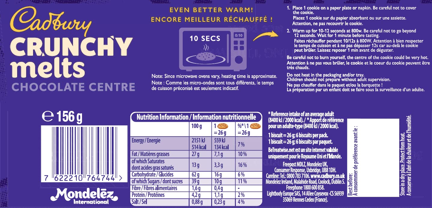 Cadbury Crunchy Melts Chocolate Centre 156G
