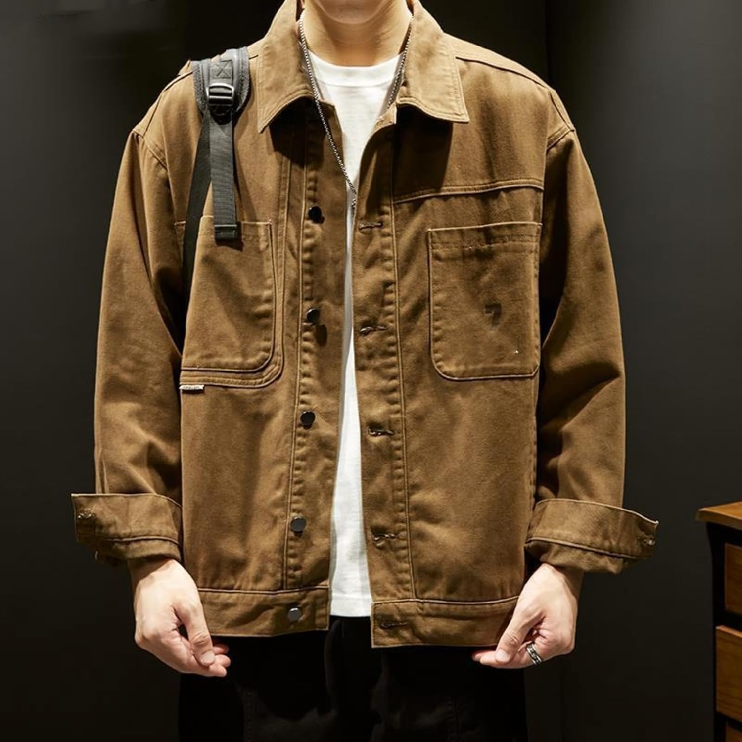 American Retro Workwear Men's Jacket, Large Size Spring and Autumn Japanese Style Denim Jacket for Men