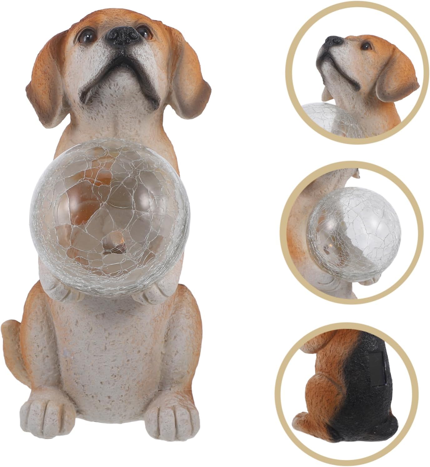 Sosoport Realistic Solar-Powered Dog Figurine with Light for Outdoor Garden Decor Cute Resin Puppy Holding for Lawn and Patio Decoration for Animal