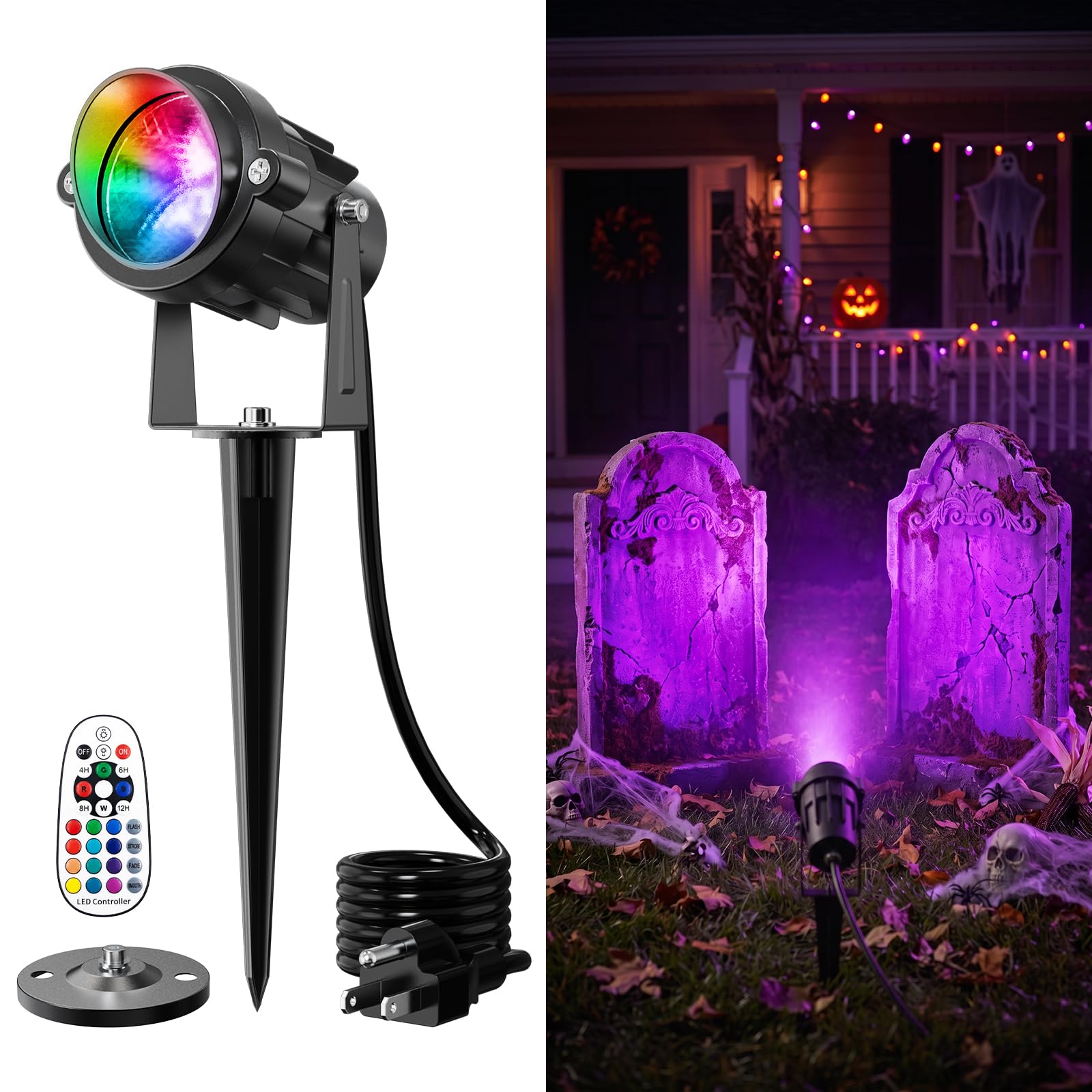 FALOVE Halloween RGB Spotlight with Remote Control for Landscape Decoration