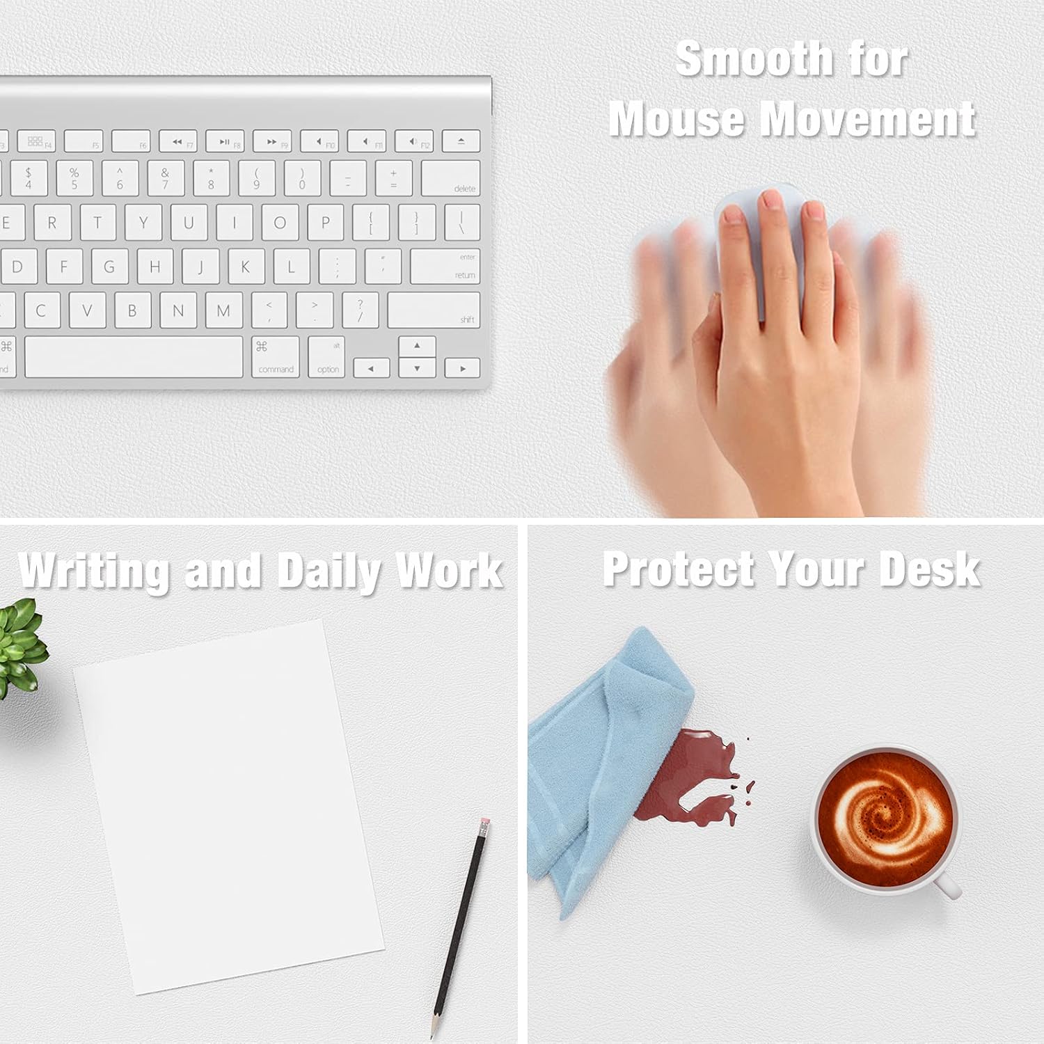 Hsurbtra Desk Pad, 23.6" x 13.8" PU Leather Desk Mat, M Extended Mouse Pad, Waterproof Desktop Blotter Protector, Non-Slip Ultra Thin Small Laptop Keyboard Writing Mat for Office Home, White - 4