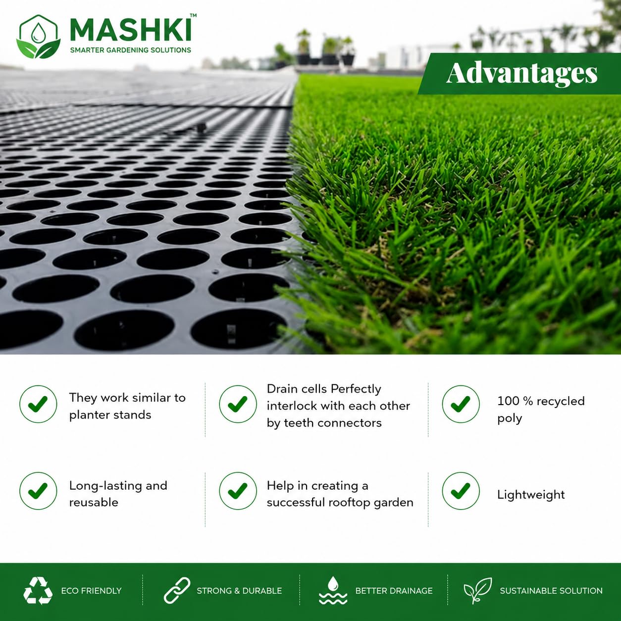 MASHKI Plastic 20 Mm Drain Cell Mat for Home Garden- High Thickness and Durability to Keep Neat and Clean Terrace for Outdoor Usage and Also Grass Laying10