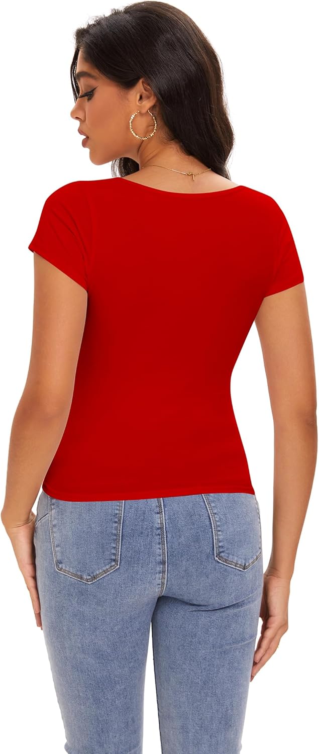 Cioatin Women Cute Sweetheart Neck Short Sleeve Crop Tops Ruched Summer Going Out T Shirt Y2K Clothes Tee Teens - Image 7
