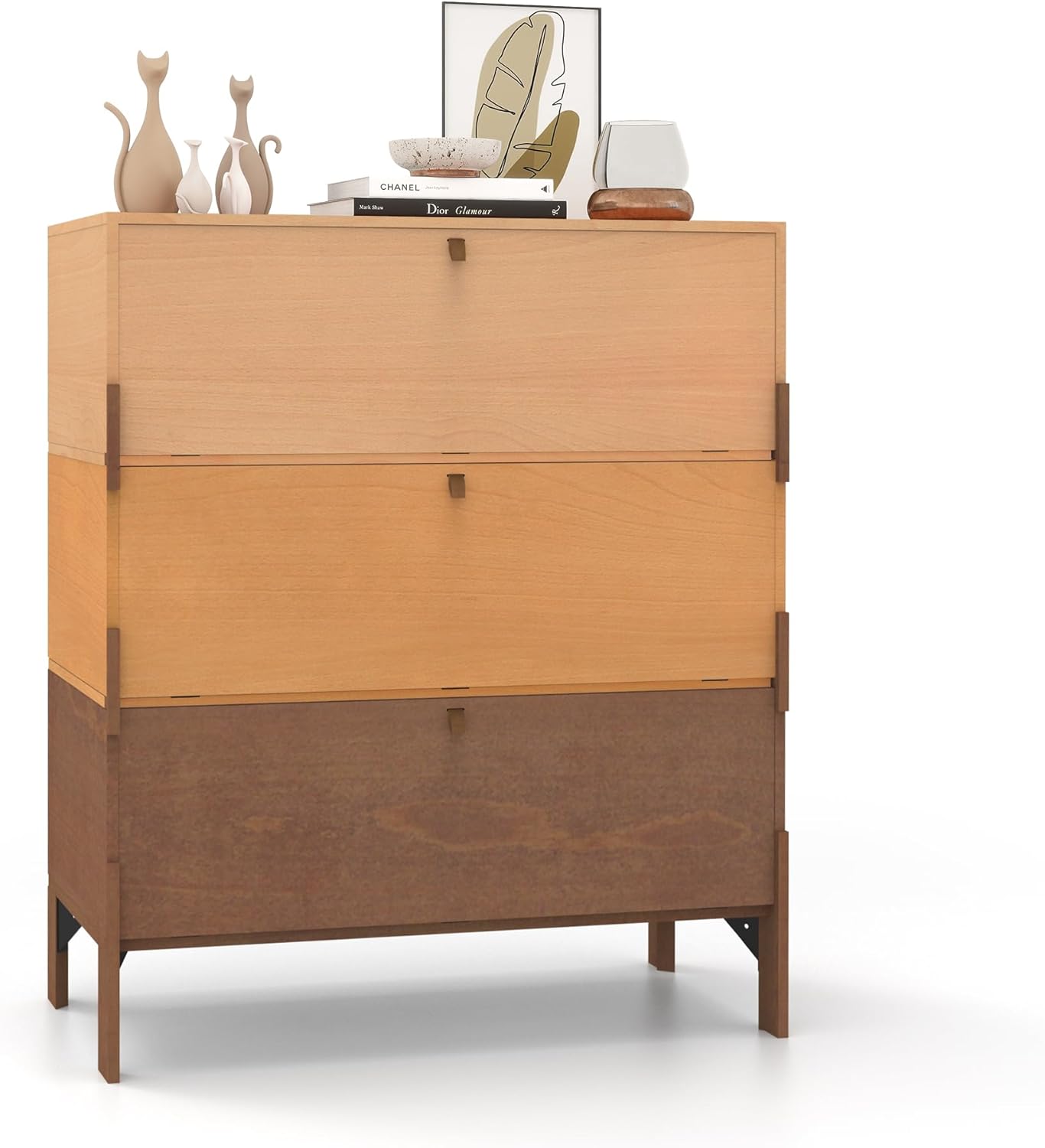 Stackable 3 Drawers Dresser, Customizable Chest of Drawers for Bedroom, Living Room, Hallway, Entryway, Mid-Century Style Furnitures Cabinet, 30 inch Width Tri-Color Comb (1 pcs)