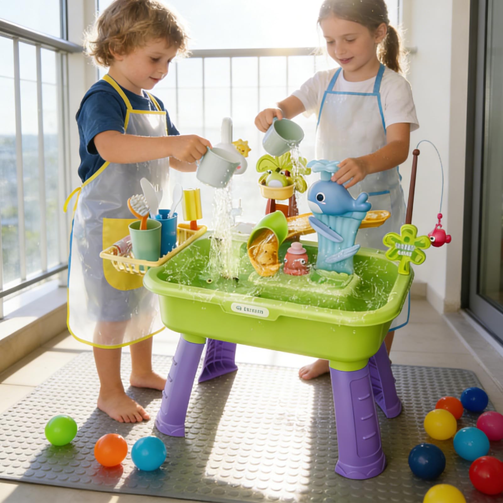 Générique Tables d'eau D'extérieur pour Enfant - Ensemble De Jeu De Pêche 4-en-1 avec Pompe Et Eau Courante pour Garçons Et Filles De 4 À 8 Ans, Jeux D'extérieur, Piscine, Anniversaire, Cadeau
