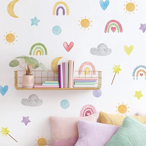 Miniatura 11 de QUCHENG Vinilos de Pared Boho para Dormitorio de Niñas, Calcomanías Extraíbles para Guardería, Decoración de Habitación para Niños, Murales