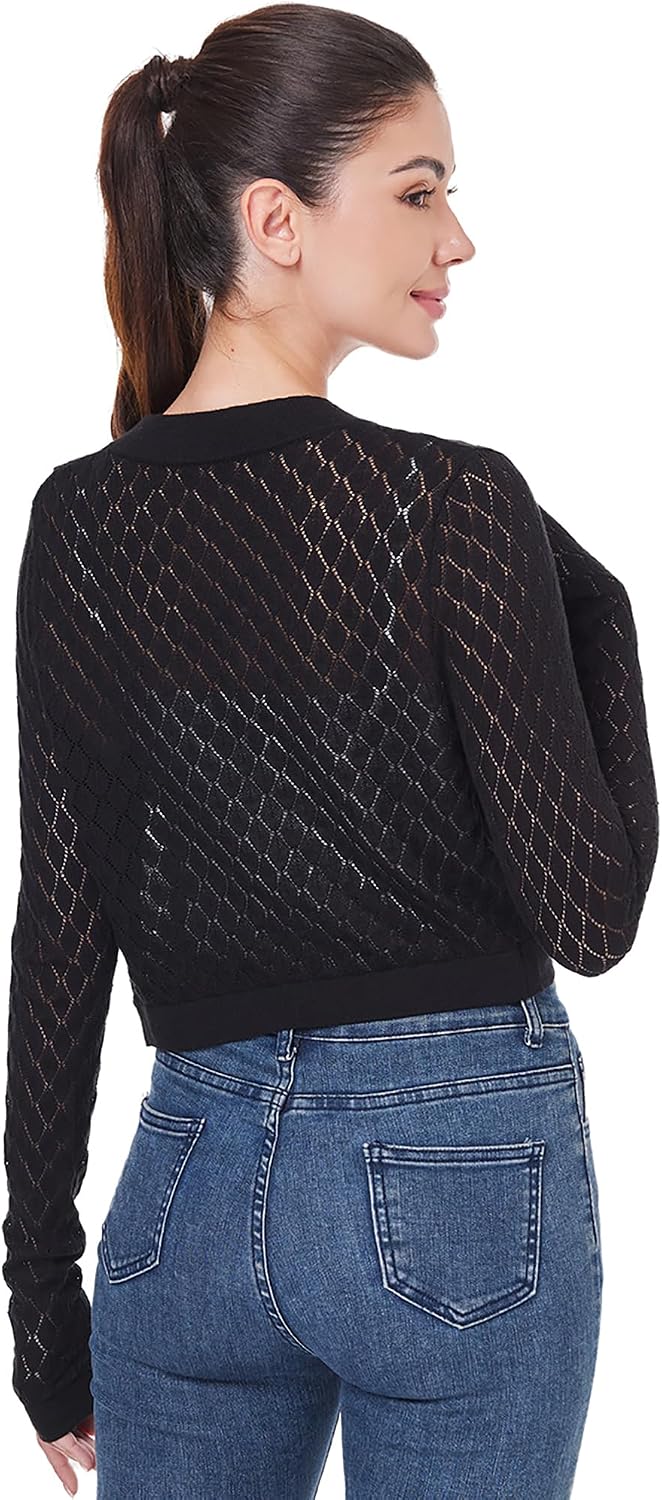 AmélieBoutik Women Open Front Bolero Shrug Long Sleeve Lightweight Knit Hollow Out Cropped Cardigan