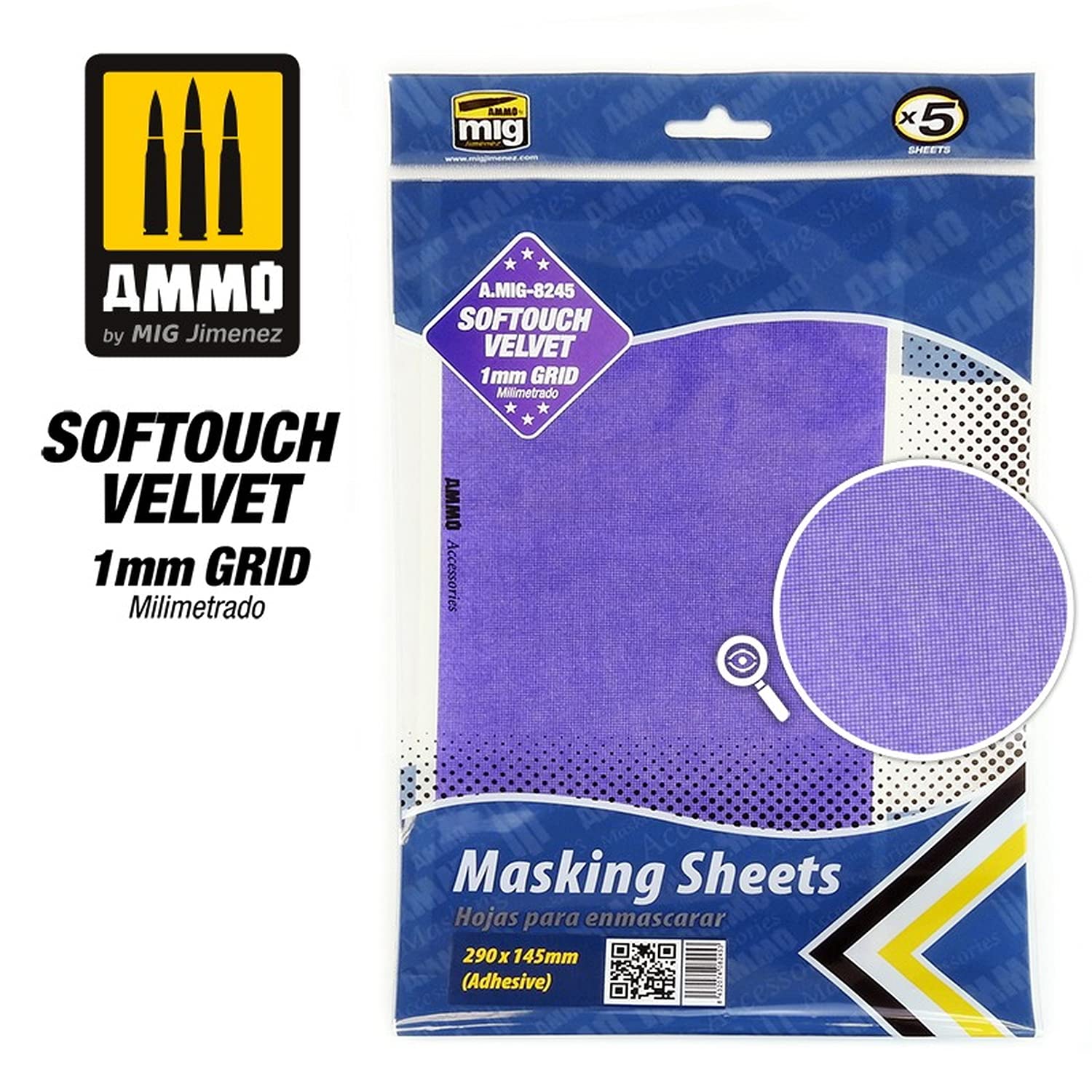 AMMO by Mig Sprue Brothers Softouch Velvet Masking Sheets with 1mm Grid (290 x 145mm) 5 Sheets, AMM8245