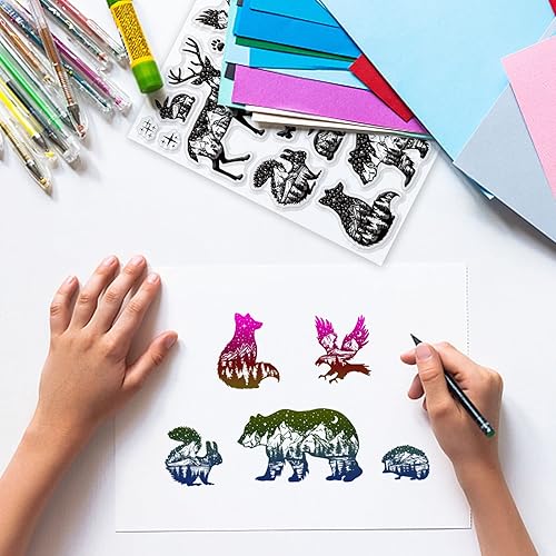 Miniatura 2 de GLOBLELAND Sellos transparentes de silueta con temática de animales, osos marrones, conejos, búhos, erizos, ciervos sika, mariposas y ardillas,