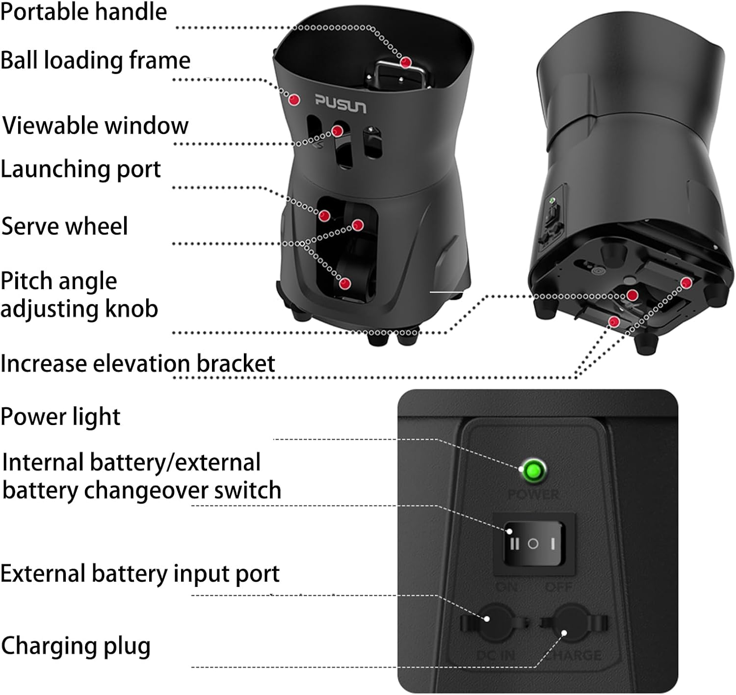 PT-MINIPro Portable Tennis Ball Machine - Lightweight Indoor Tennis Server with APP Control, 65-Ball Capacity & Teaching System, Smart Tennis Trainer for Schools (3-5H Battery)