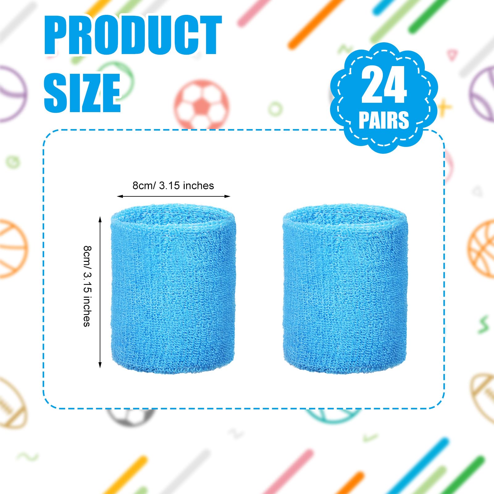 Wettarn 24 pares de muñequeras deportivas para baloncesto, fitness, protección contra esguinces, adecuado para hombres y mujeres, toalla absorbente de sudor