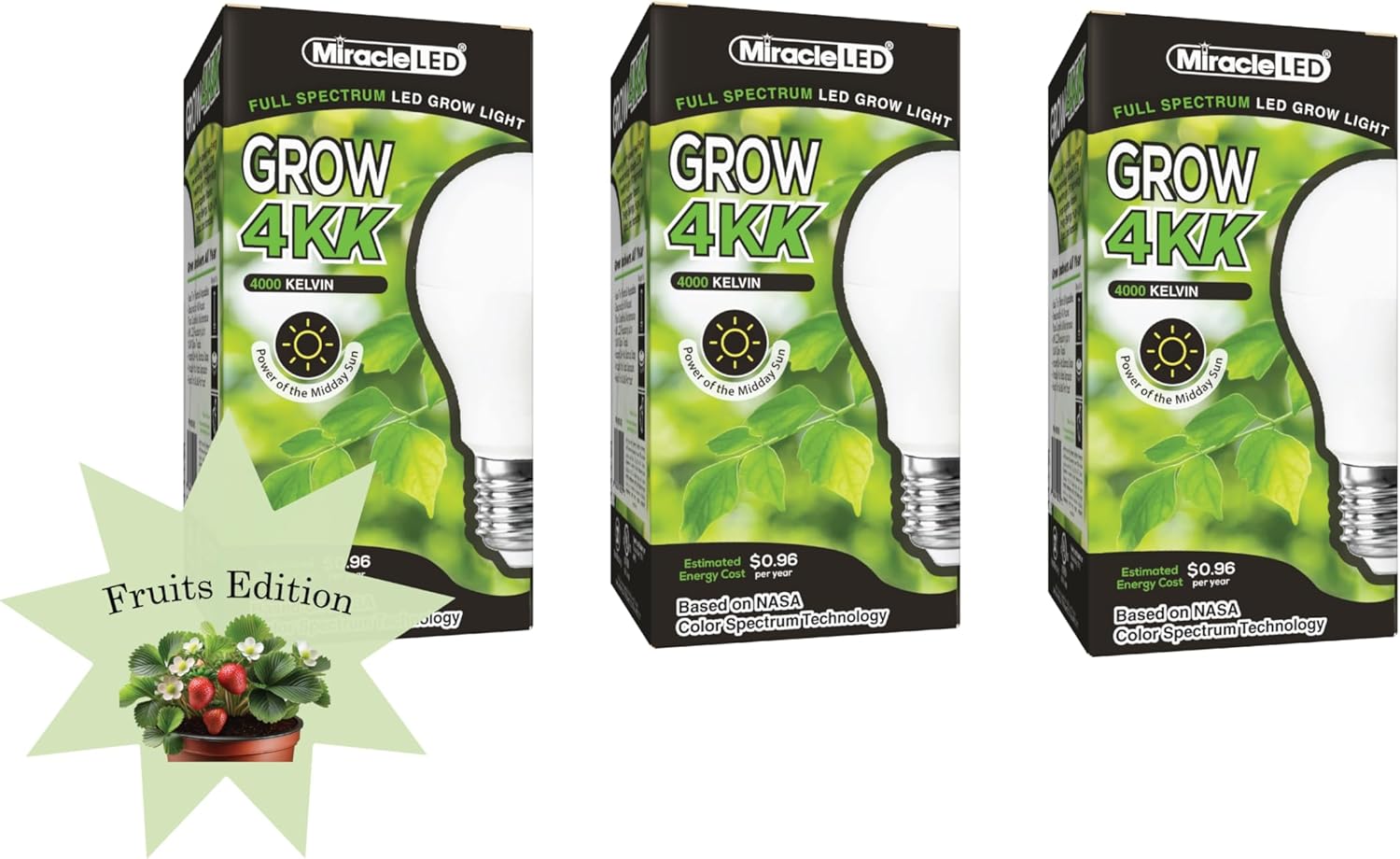 Miracle LED 4KK 8W Fruit Starter, Grow Light Bulbs (3-Pack)