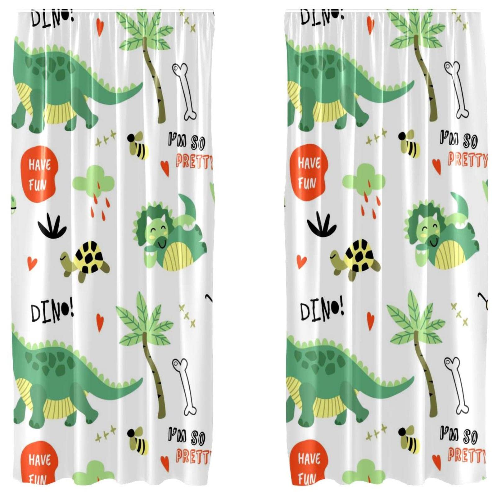 Cortinas opacas de dinosaurios coloridos juveniles juego de 2 paneles largos 55x84 pulgadas