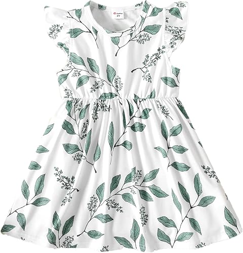 PATPAT Vestidos para niña pequeña y bebé estampado de unicornio, manga con volantes, falda de dinosaurio para niños, 18-24 meses a 5-6 años