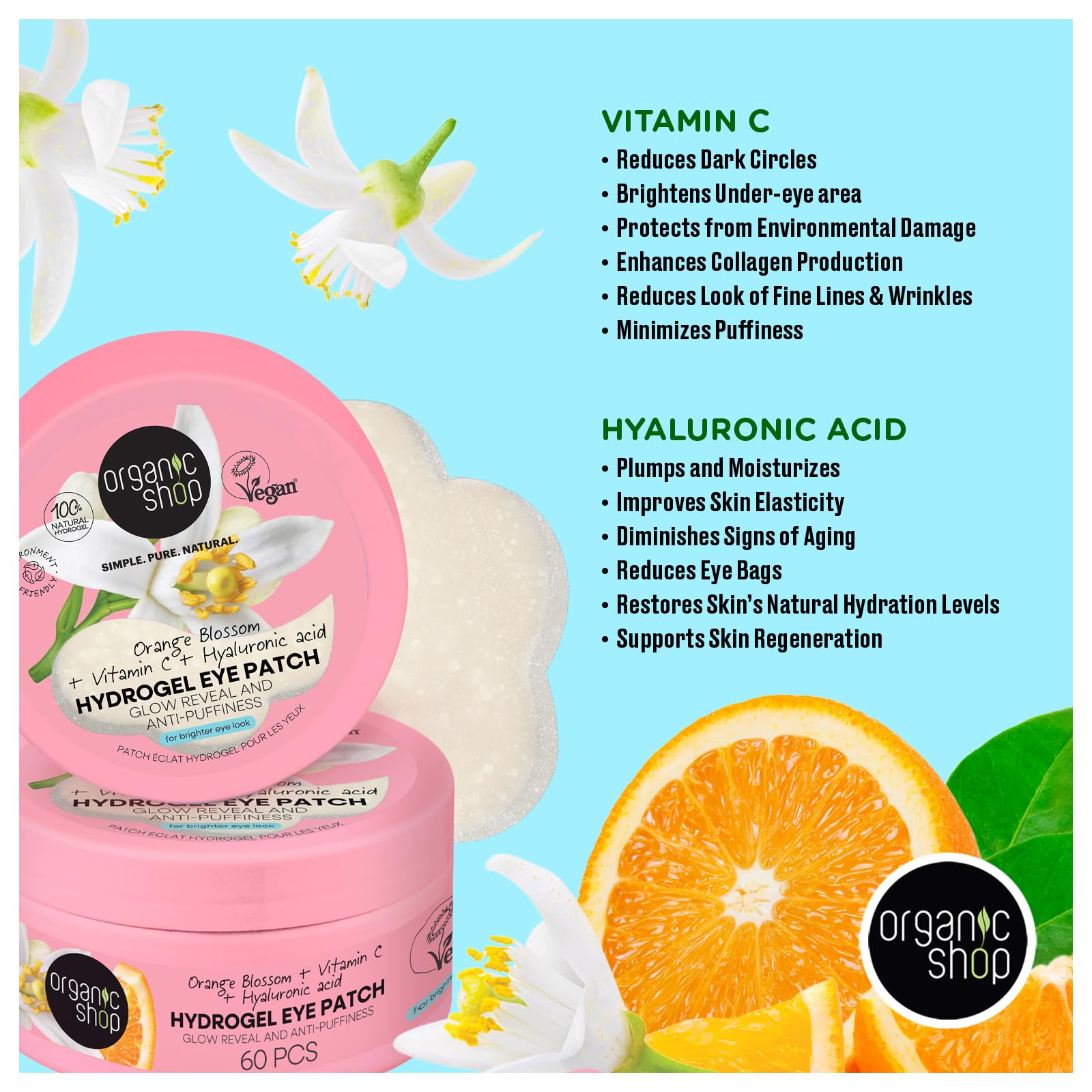 Organic Shop Orange Blossom Skincare Hydrogel Eye Patch Glow Reveal and Anti-puffiness, 60 pcs, pink, 60 count (Pack of 1) - Image 2