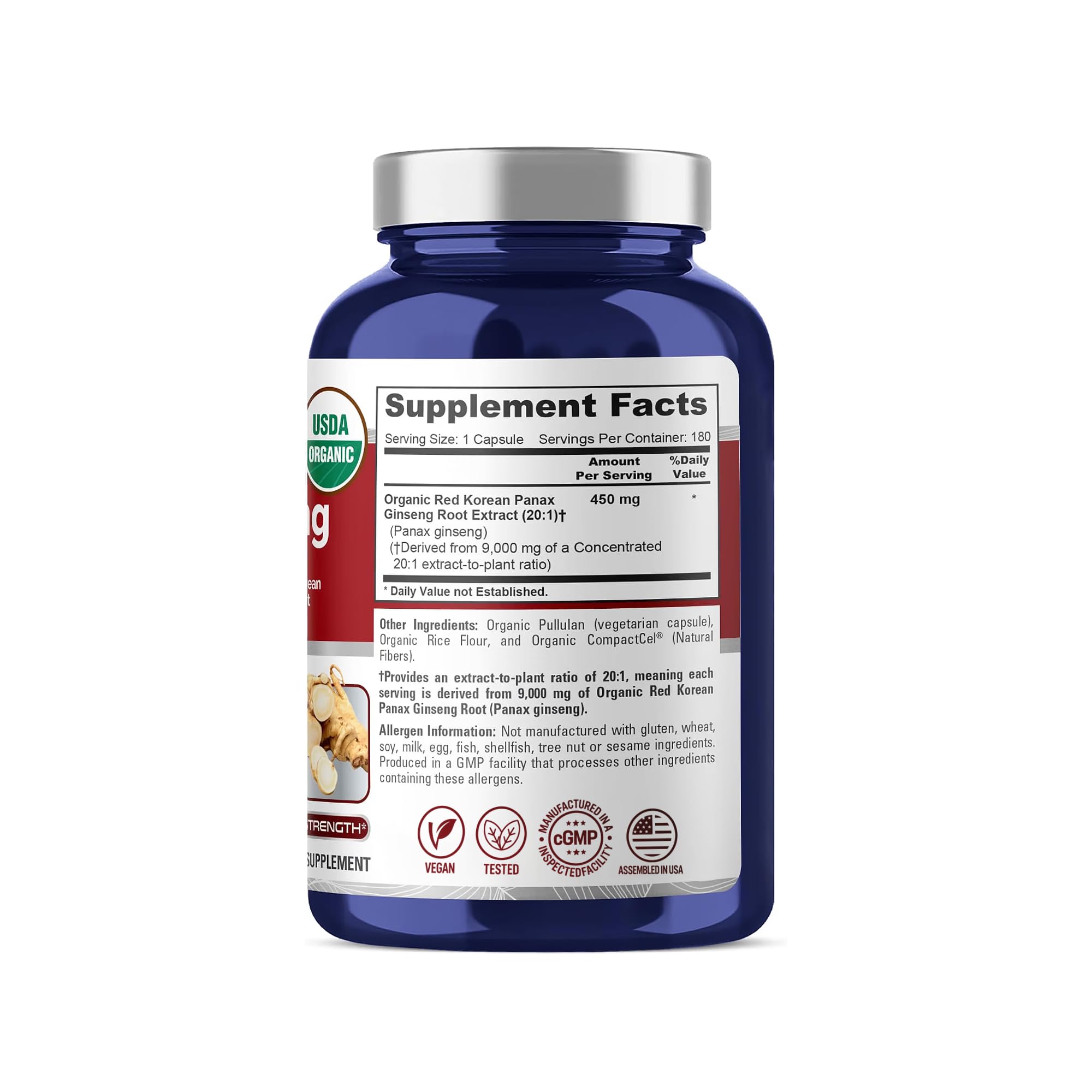 NusaPure Red Korean Panax Ginseng, Vegan, 450mg, 180 Vcaps - 180 Servings — Amazon image 2