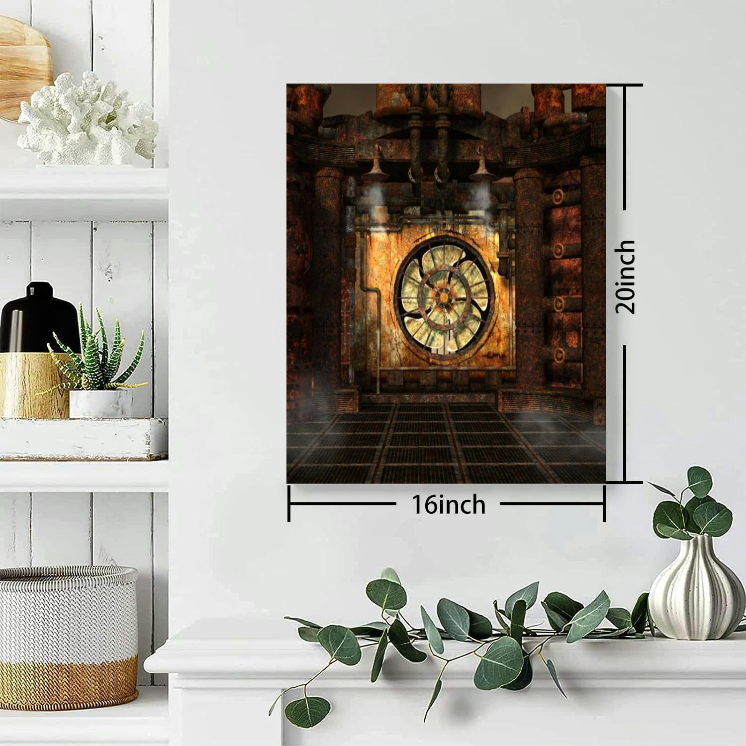 Bathroom Wall Art Decor Bathroom Pictures for Wall Artwork Steampunk Grunge Image Technique Laboratory Indoors Framed Canvas Wall Art for Bedroom Dining Room Farmhouse 16"x20"